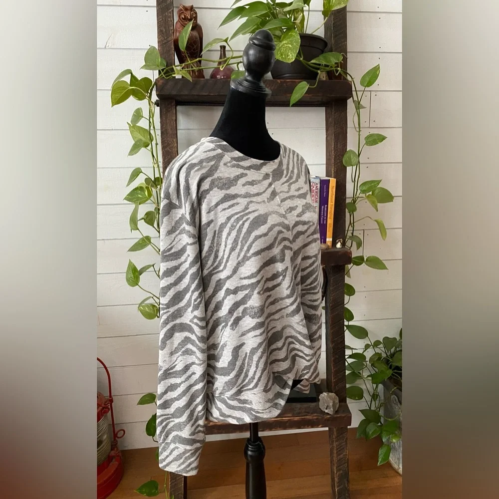 Knox Rose: Gray Zebra Print Sweatshirt with Twist Front